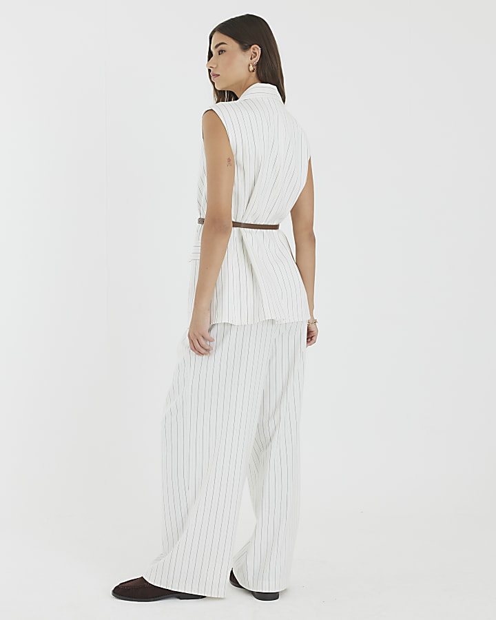 Cream Stripe Wide Leg Trousers