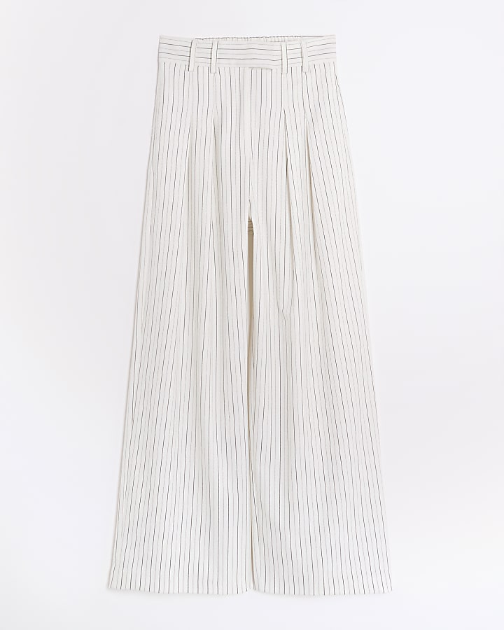 Cream Stripe Wide Leg Trousers