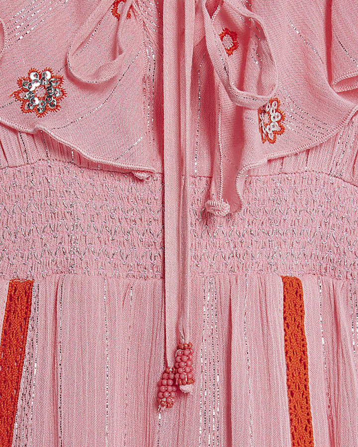 Pink floral embellished beach dress