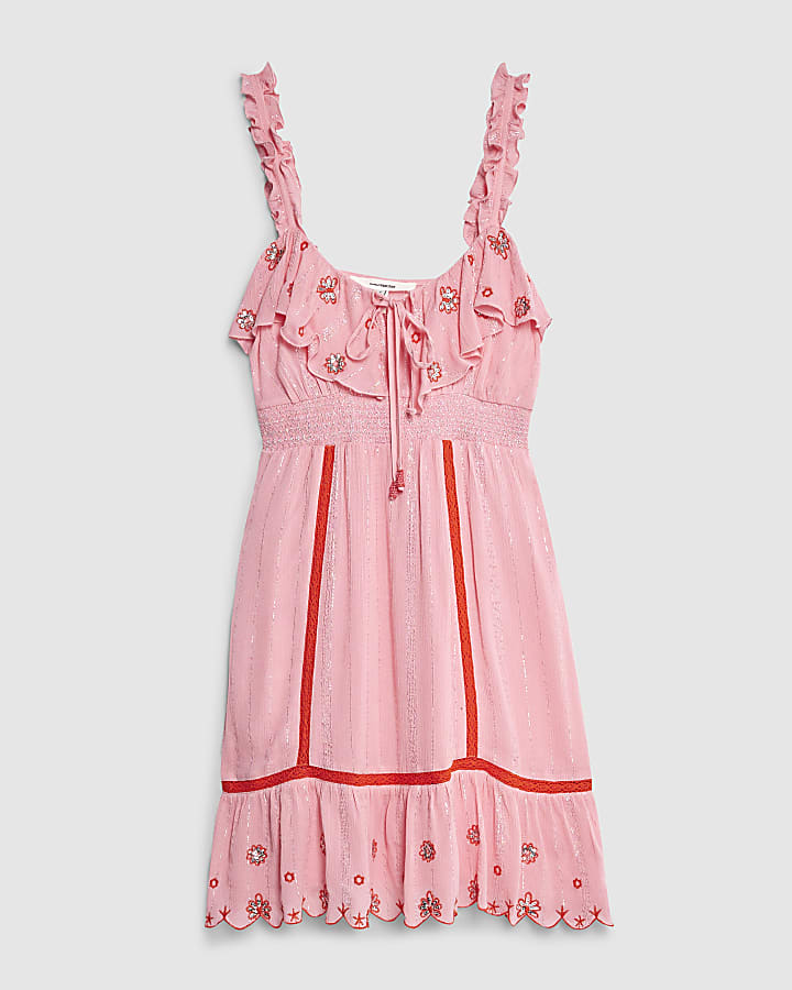 Pink floral embellished beach dress