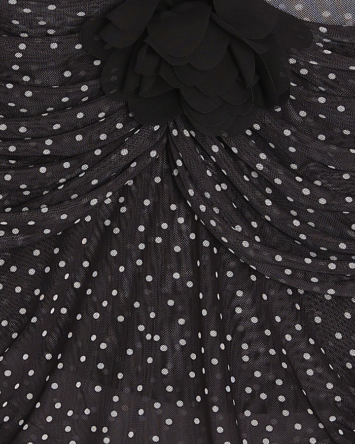 Black Polka Dot Corsage Bardot Bodysuit