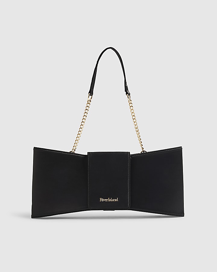 Black Satin Bow Clutch Bag