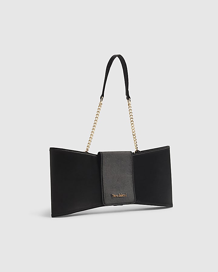 Black Satin Bow Clutch Bag