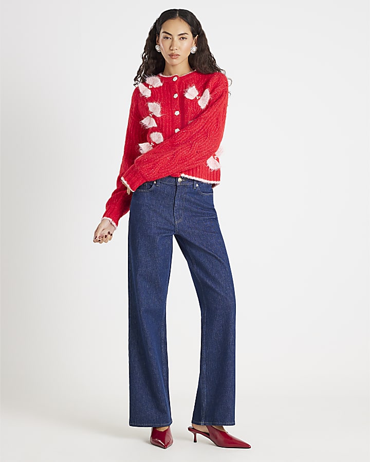Red Pearl Detail Bow Cardigan