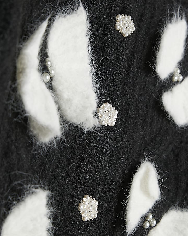 Black Pearl Detail Bow Cardigan
