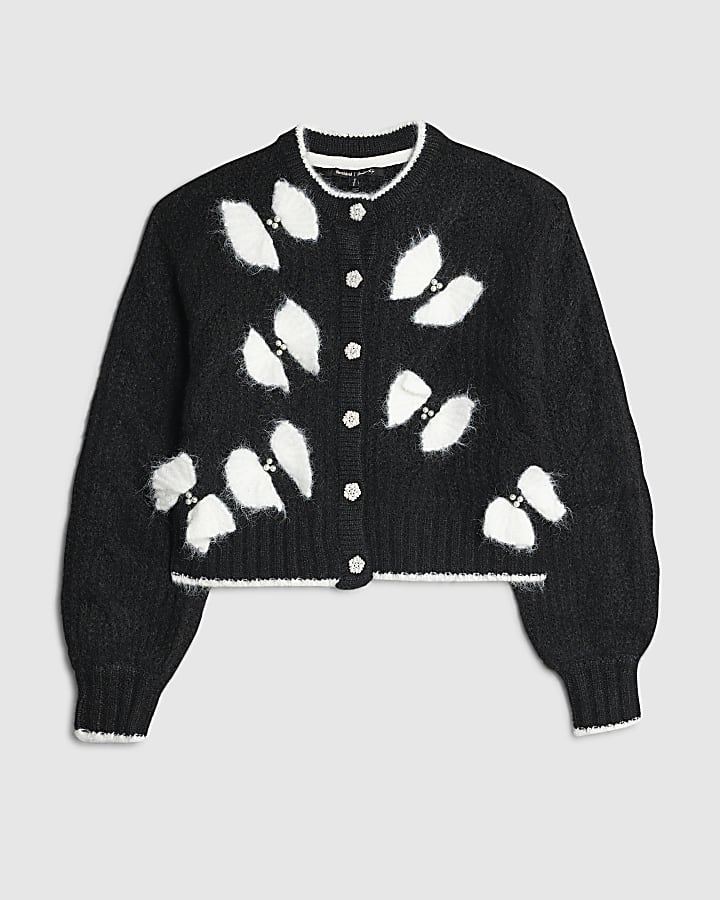 Black Pearl Detail Bow Cardigan
