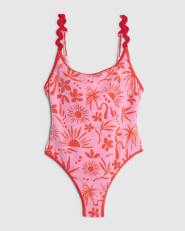 Pink floral printed swimsuit