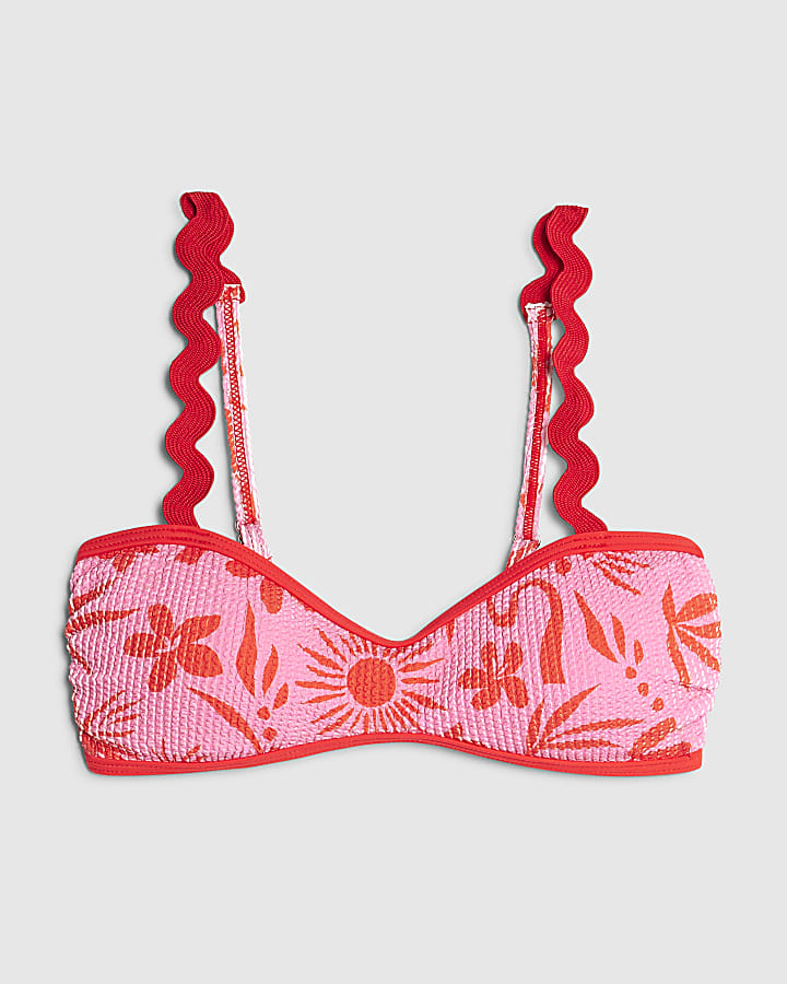 Pink floral print print bikini top