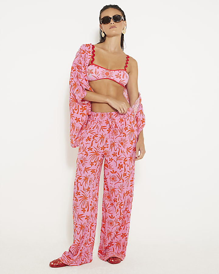 Pink floral print print bikini top