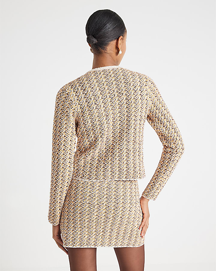Orange Boucle Twisted Cardigan