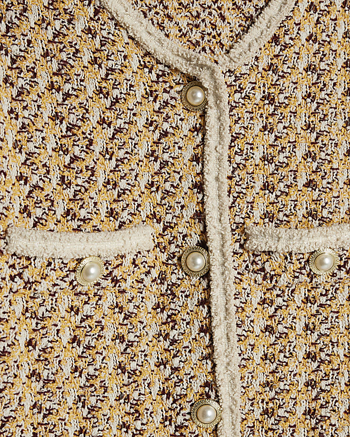 Orange Boucle Twisted Cardigan
