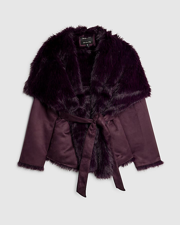 Red Faux Suede Belted Coat