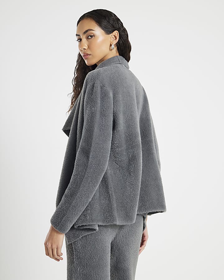 Grey Knitted Waterfall Lounge Cardigan
