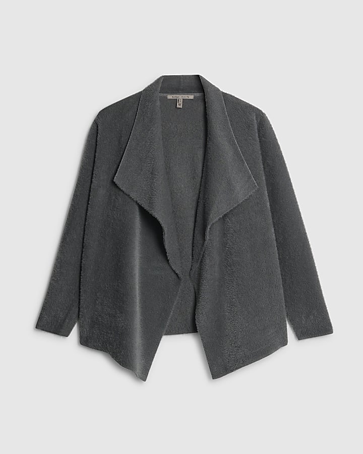 Grey Knitted Waterfall Lounge Cardigan