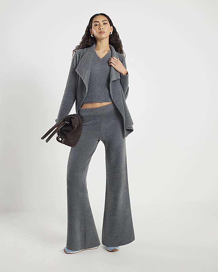 Grey Knitted Waterfall Lounge Cardigan