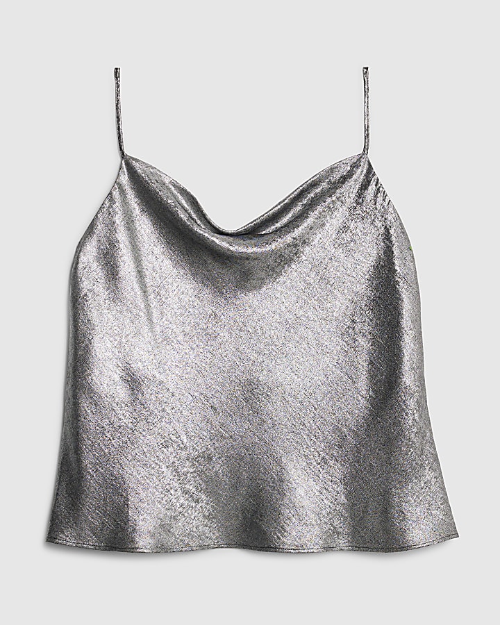 Silver Metallic Cowl Neck Cami Top
