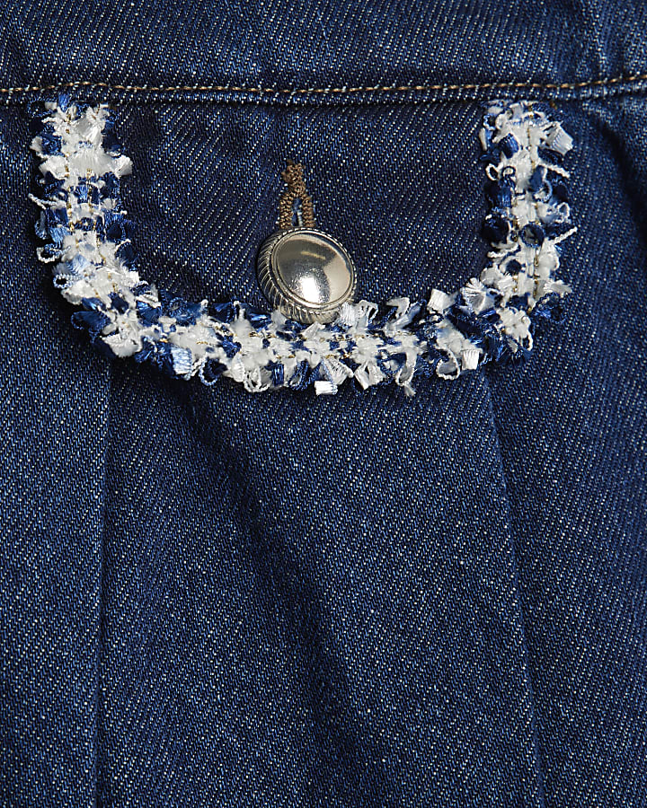 Blue Denim Boucle Trim Mini Skirt