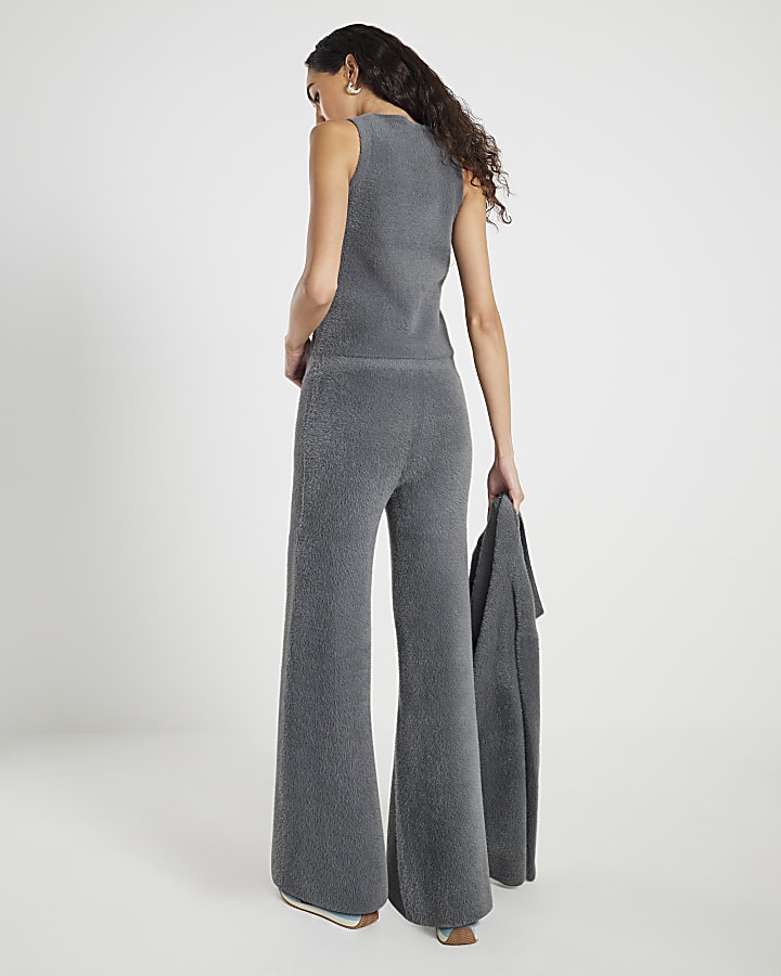 Grey Knitted Wide Leg Lounge Trousers