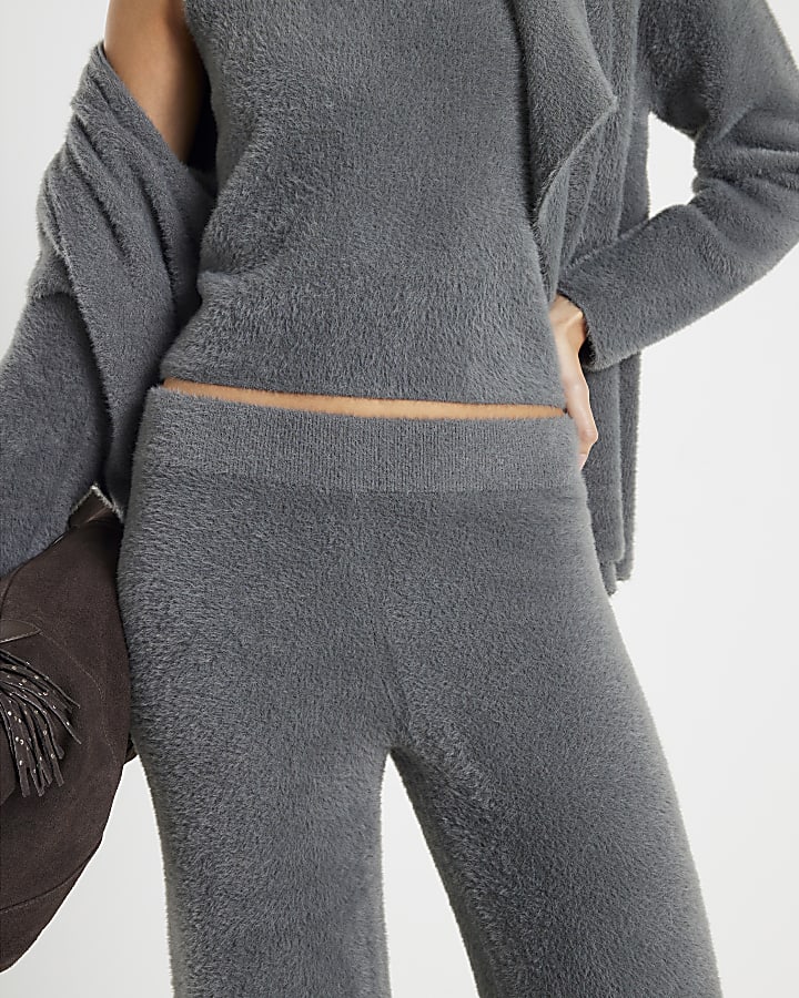 Grey Knitted Wide Leg Lounge Trousers