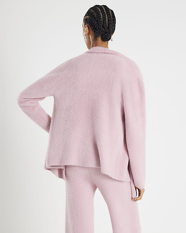 Pink Knitted Waterfall Cardigan