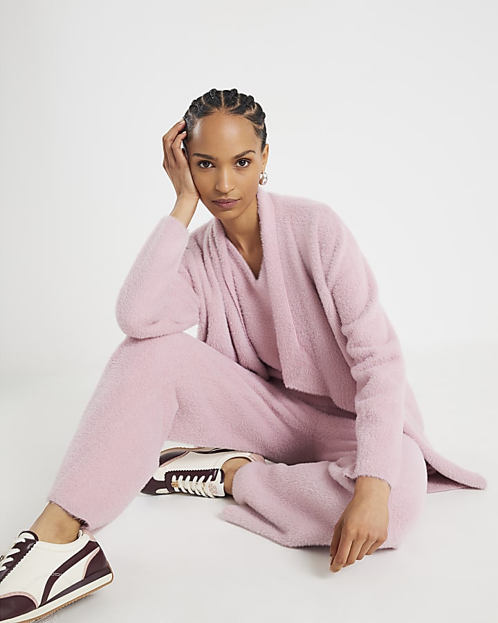 Pink Knitted Waterfall Cardigan