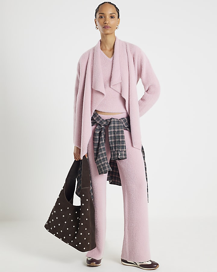 Pink Knitted Waterfall Cardigan