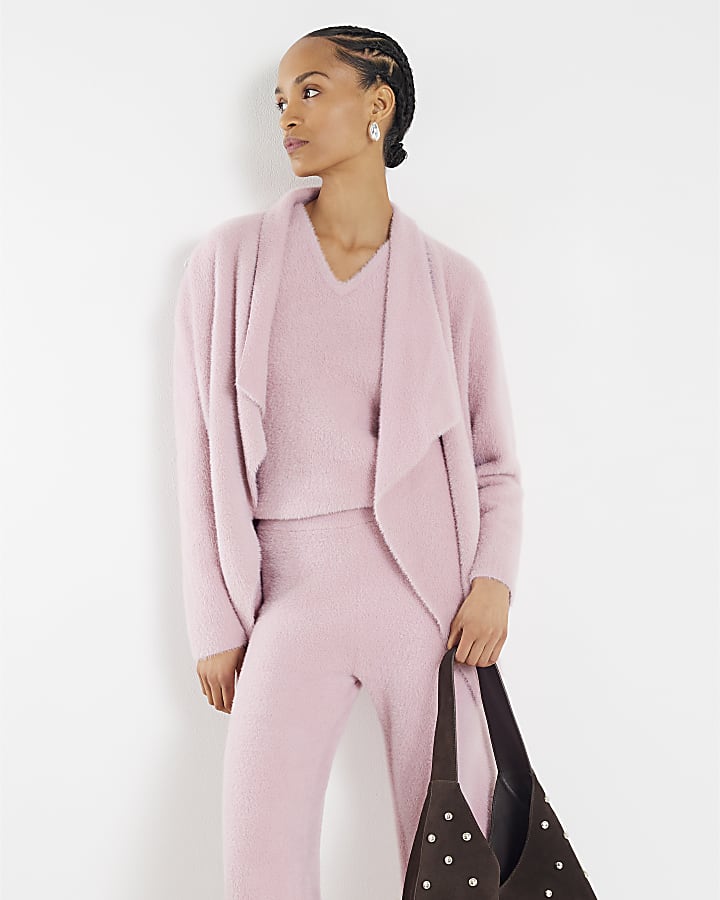 Pink Knitted Waterfall Cardigan