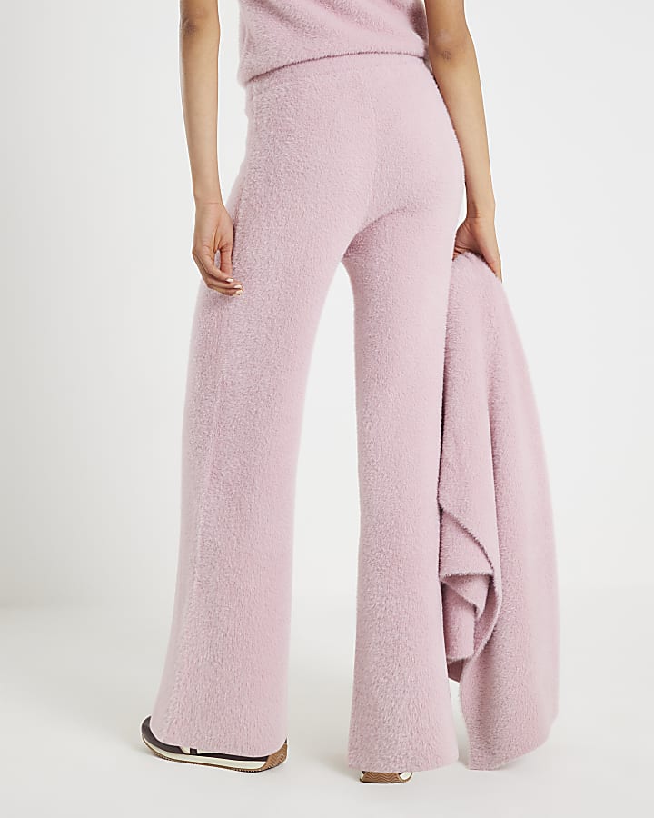 Pink Knitted Wide Leg Lounge Trousers