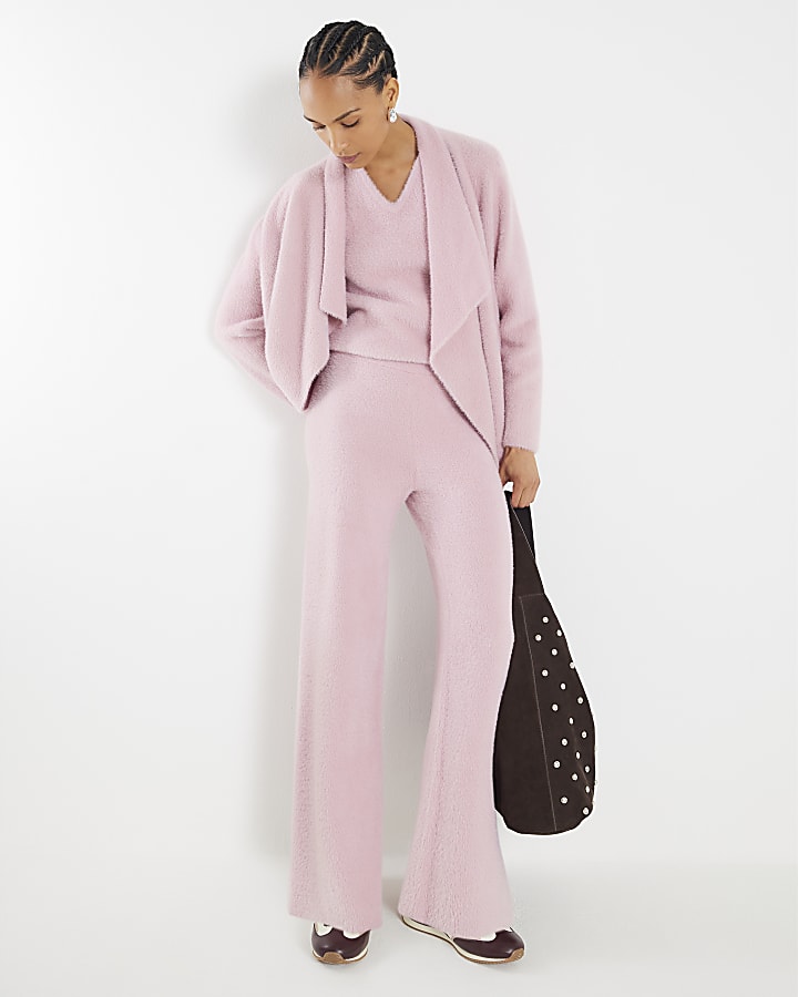 Pink Knitted Wide Leg Lounge Trousers