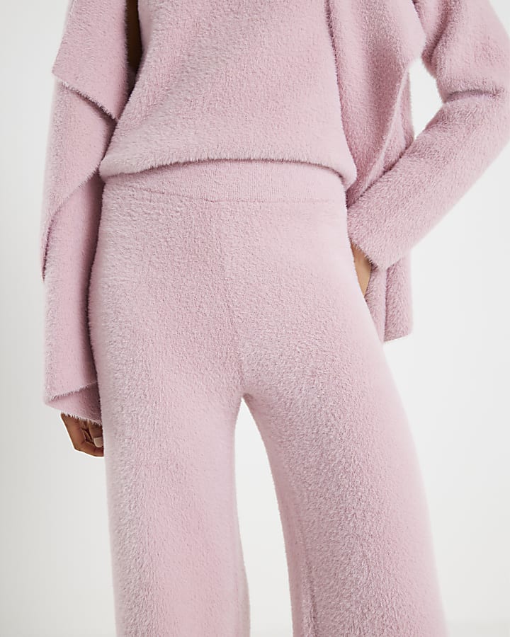 Pink Knitted Wide Leg Lounge Trousers