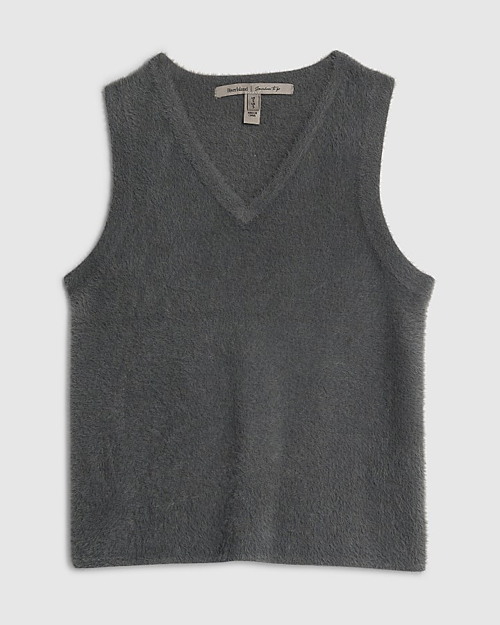 Grey V Neck Knitted Lounge Vest