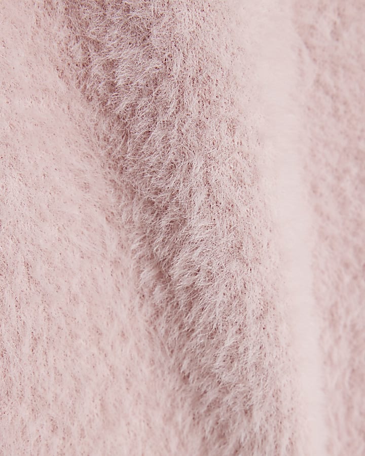 Pink Knitted V Neck Fluffy Vest