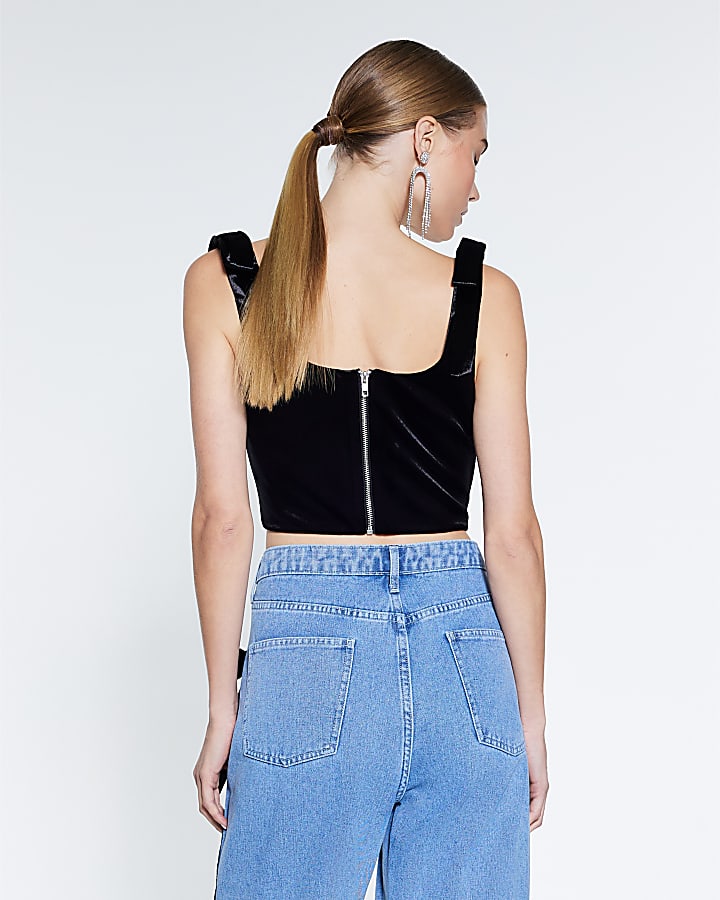 Black Velvet Sleeveless Corset Top