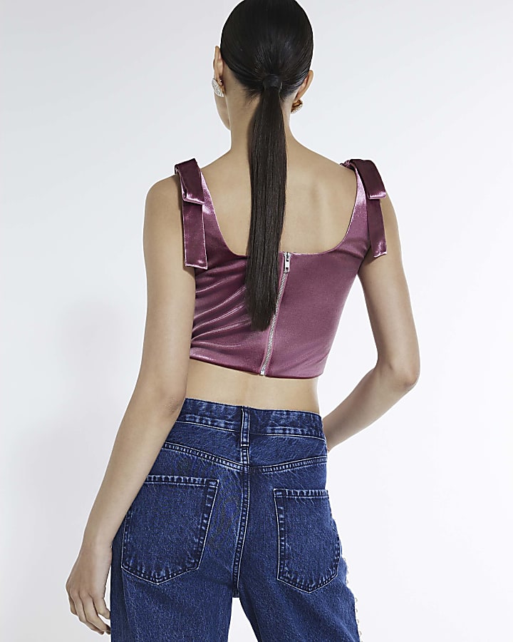 Pink Velvet Sleeveless Corset Top