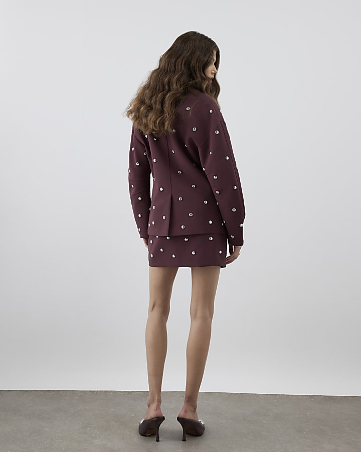 RI Studio Red Cocoon sleeve Studded Blazer