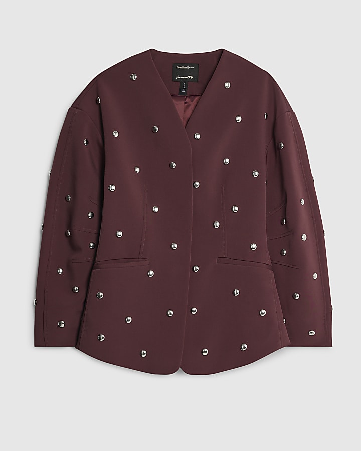 RI Studio Red Cocoon sleeve Studded Blazer