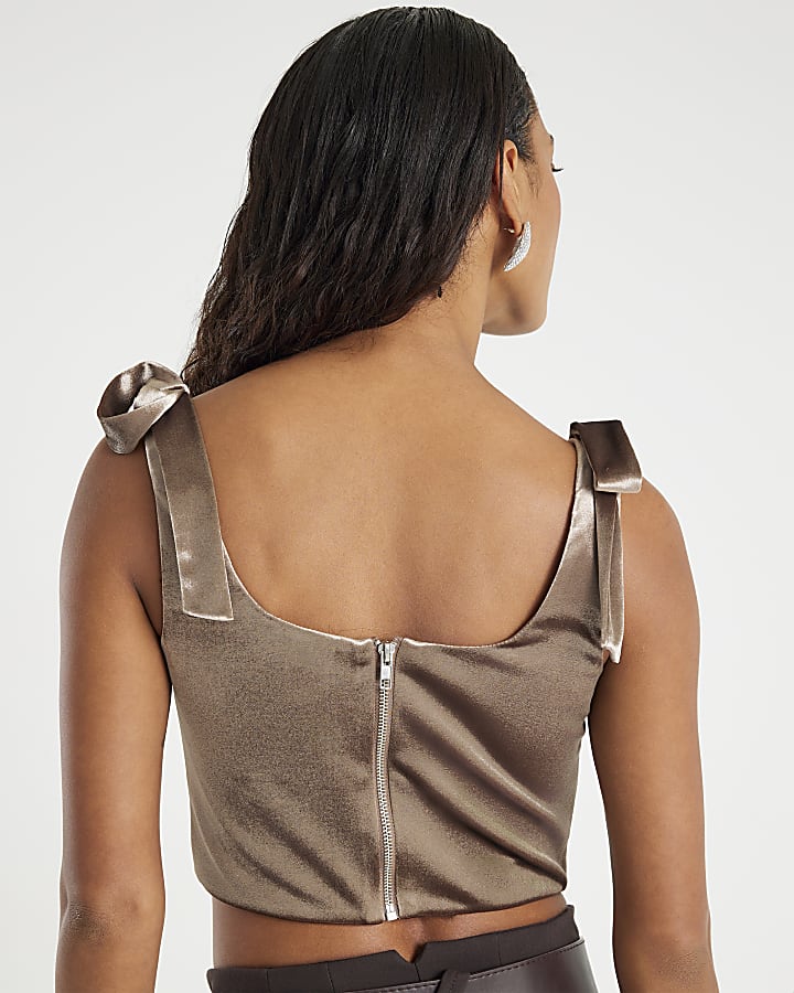 Brown Velvet Sleeveless Corset Top