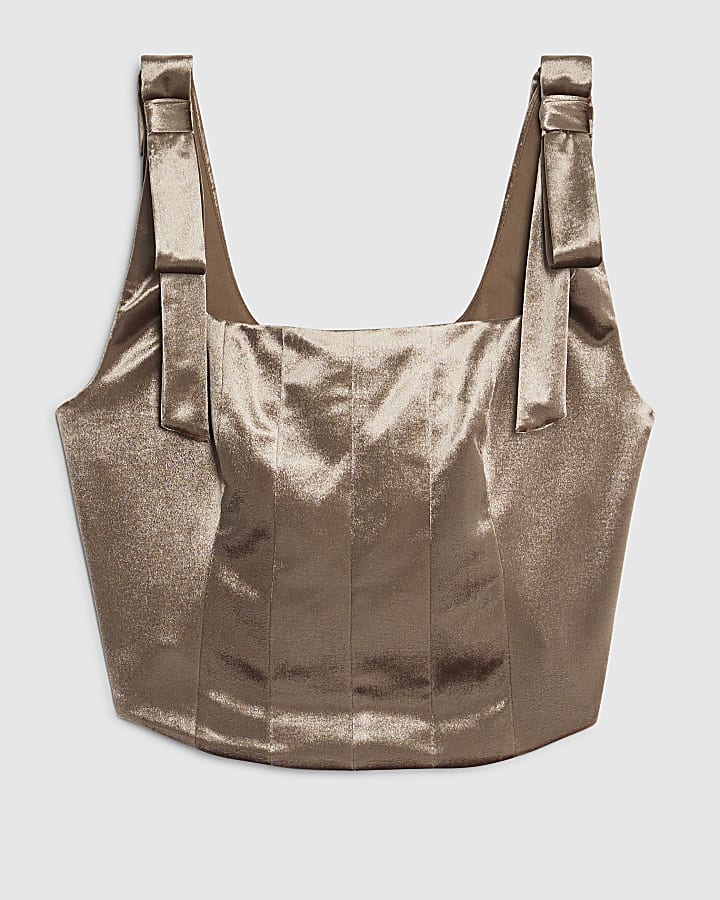 Brown Velvet Sleeveless Corset Top