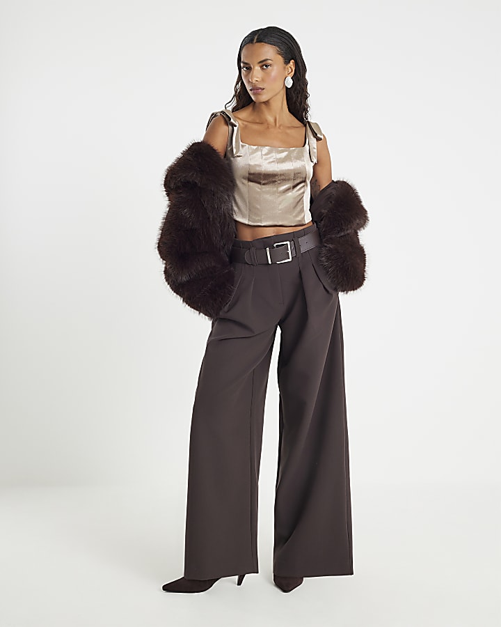 Brown Velvet Sleeveless Corset Top
