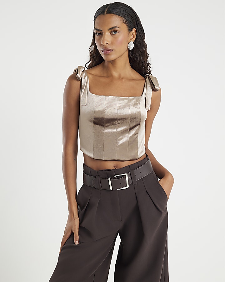 Brown Velvet Sleeveless Corset Top