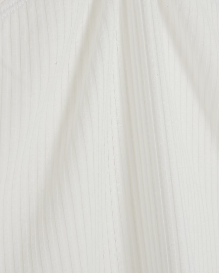Cream Sleeveless Ribbed Halter Neck Knot Top
