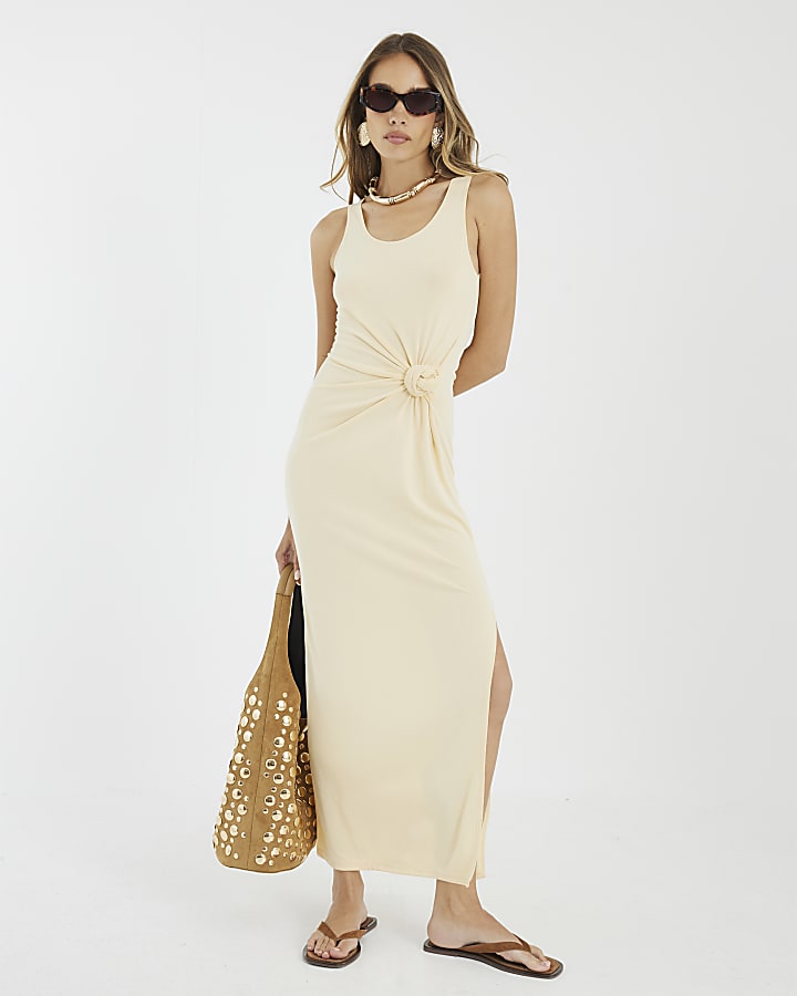 Yellow Sleeveless Side Knot Maxi Dress