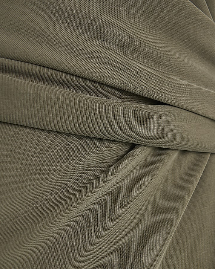 Khaki Sleeveless Side Knot Maxi Dress