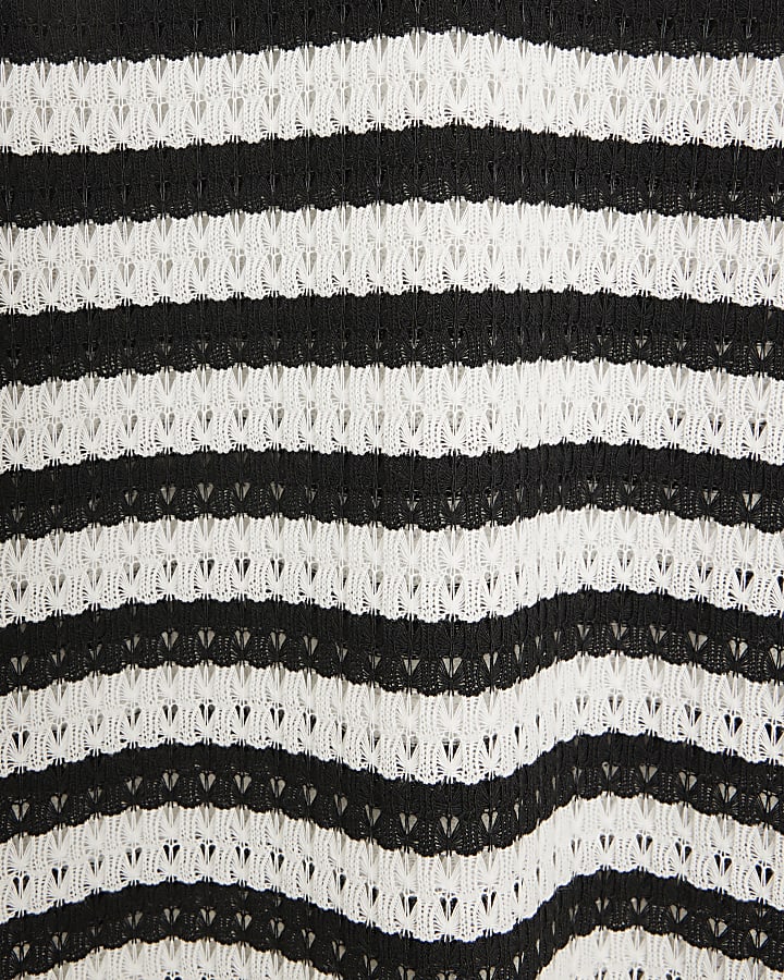 Black Long Sleeve Stripe Tie Front Dress