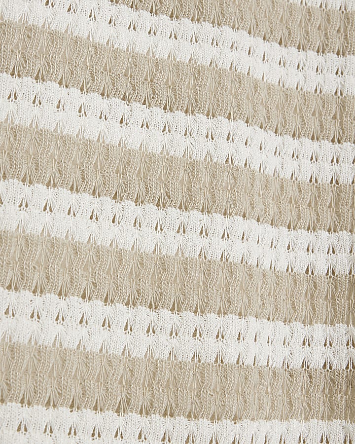 Cream Stripe Wide Leg Crochet Trousers