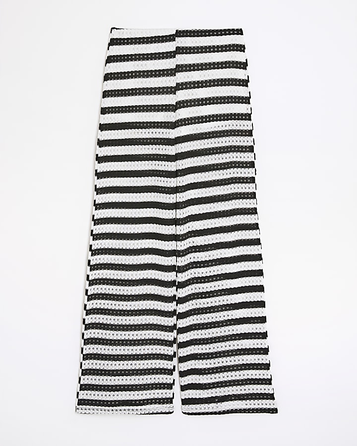 Black Stripe Wide Leg Crochet Trousers