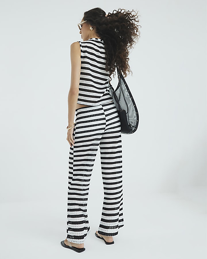 Black Stripe Wide Leg Crochet Trousers