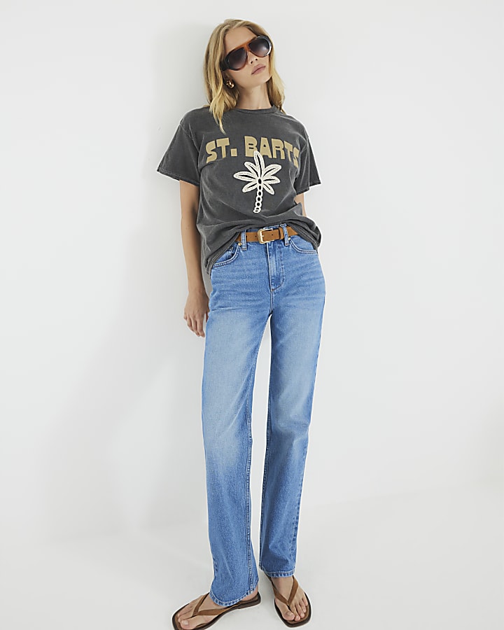 Grey Short Sleeve St Barts Palm Tree T-shirt