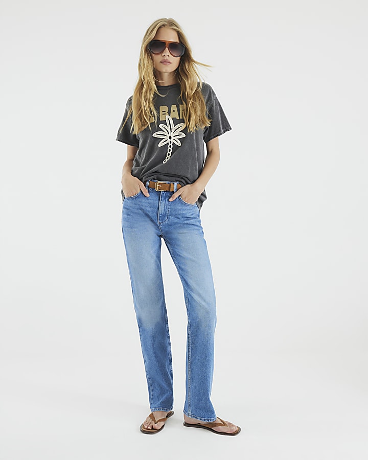 Grey Short Sleeve St Barts Palm Tree T-shirt