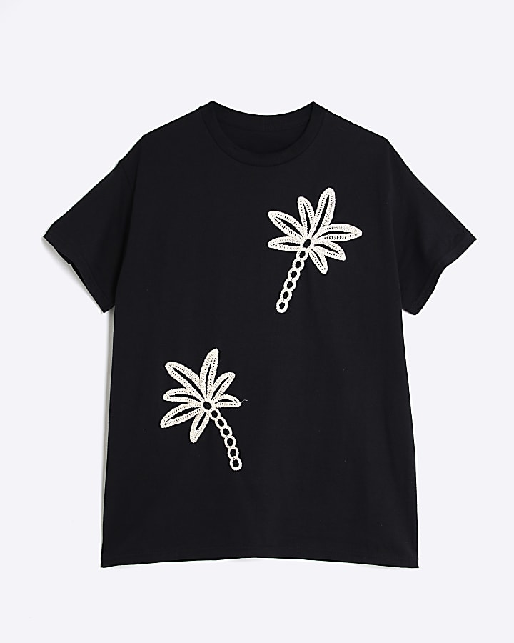 Black Crochet Palm Tree T-Shirt